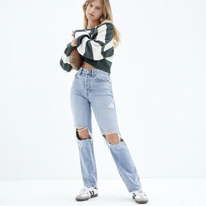 PacSun High Rise Ripped Knee Dad Jeans Light Blue Wash Size 25